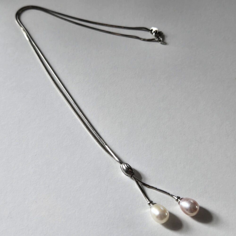 Elegant Silver Pearl Drop Necklace